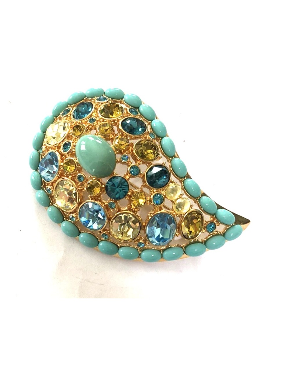 JOAN RIVERS Aqua & Turquoise Rhinestone Brooch Pin